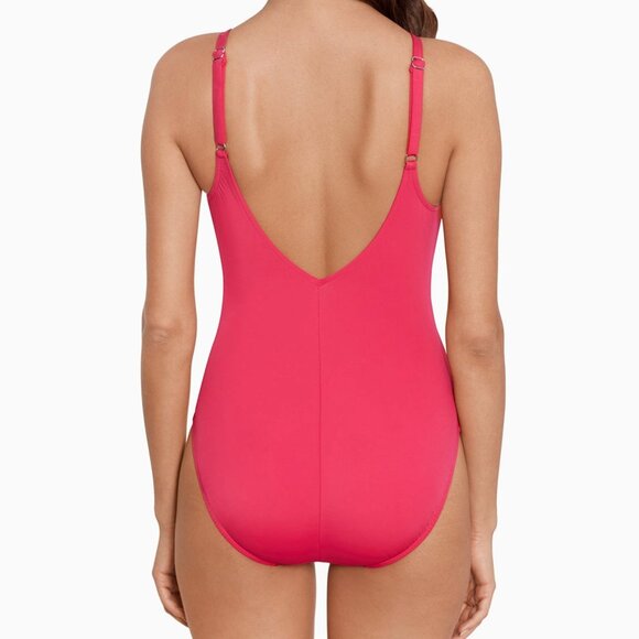 Magicsuit by Miraclesuit Riveted Diana Swimsuit 1-PC Coral Rose Pink Size 14 NEW - Picture 2 of 10